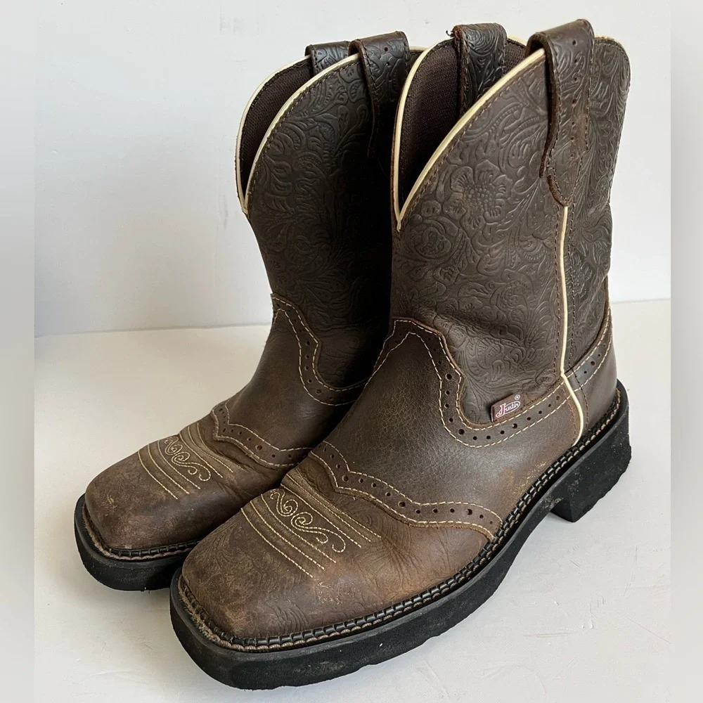 Justin Brown Leather Western Boots Women's Size 9.5B